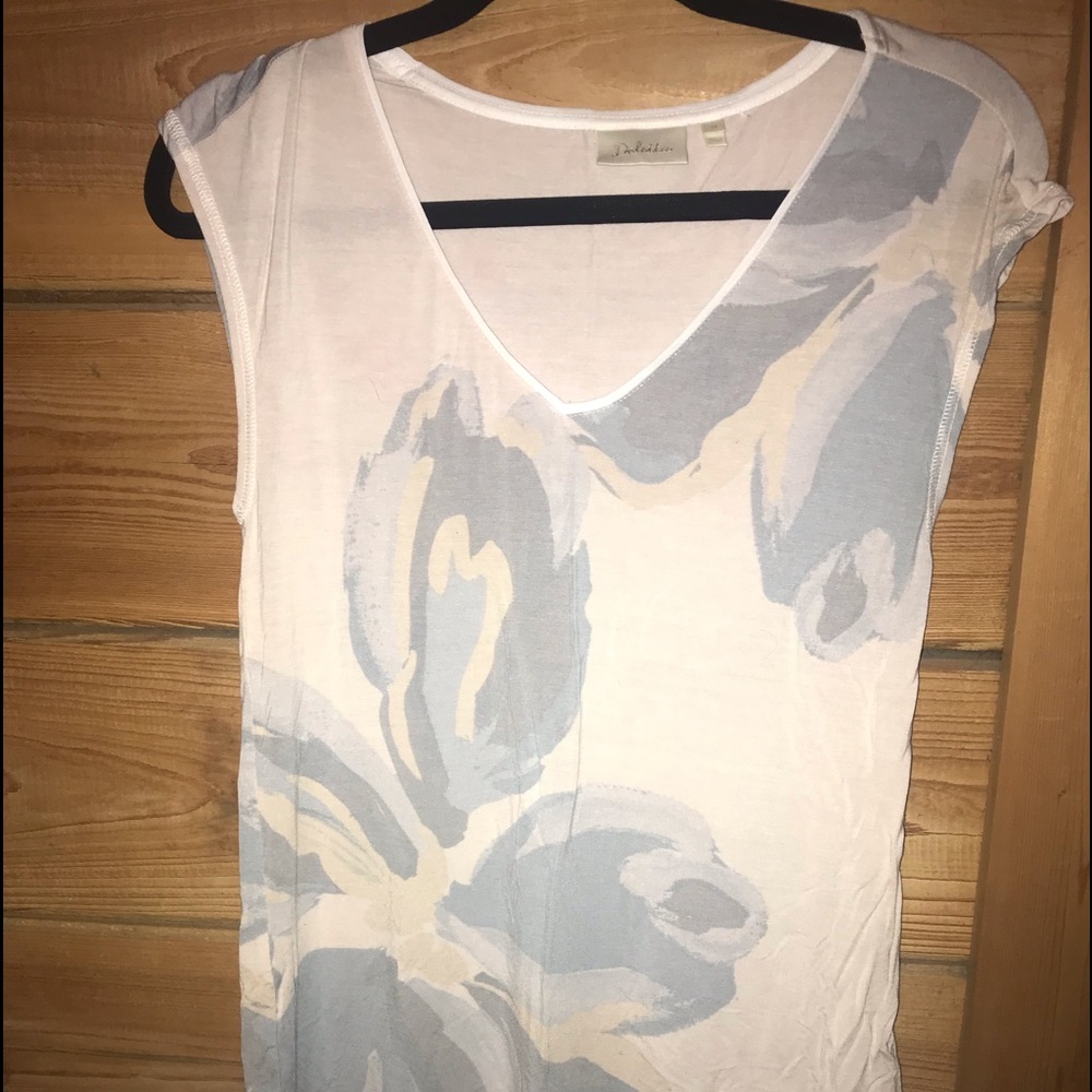 ANTHRO deletta cream and blue tunic top XS